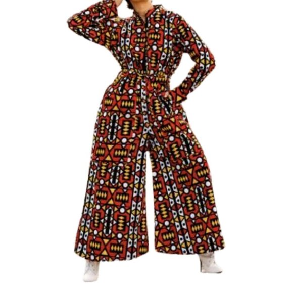African Print Ankara Style Pants Long Sleeve Jumpsuit - Picture 1 of 1